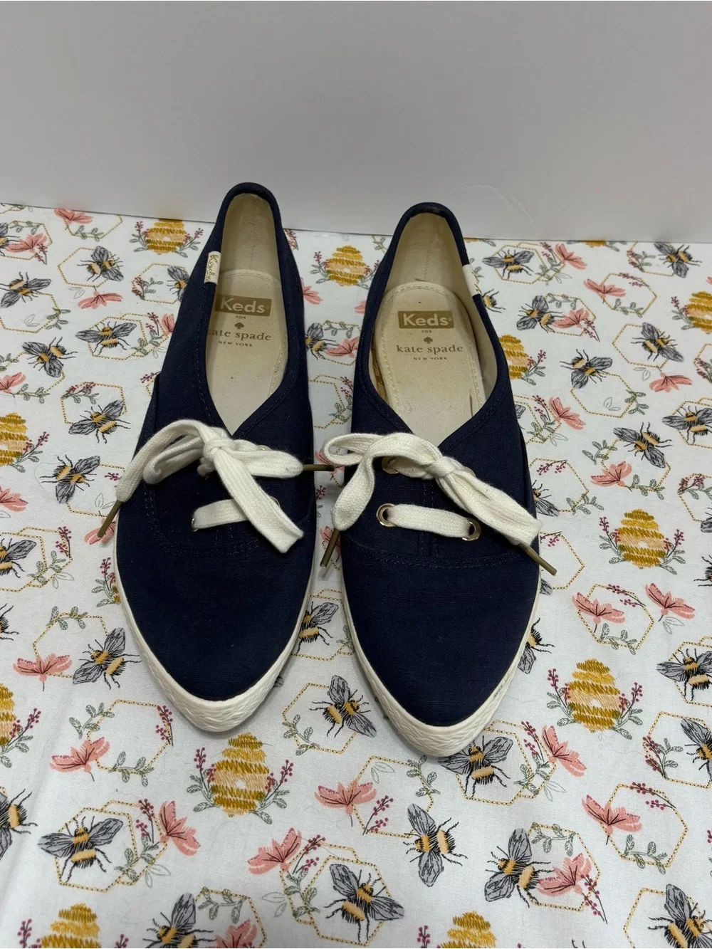 kate spade collaboration with Keds Navy Canvas Sneakers with Cream Accents